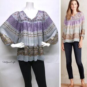 MAEVE Anthro Kada Peasant Blouse Top S M Runs Big